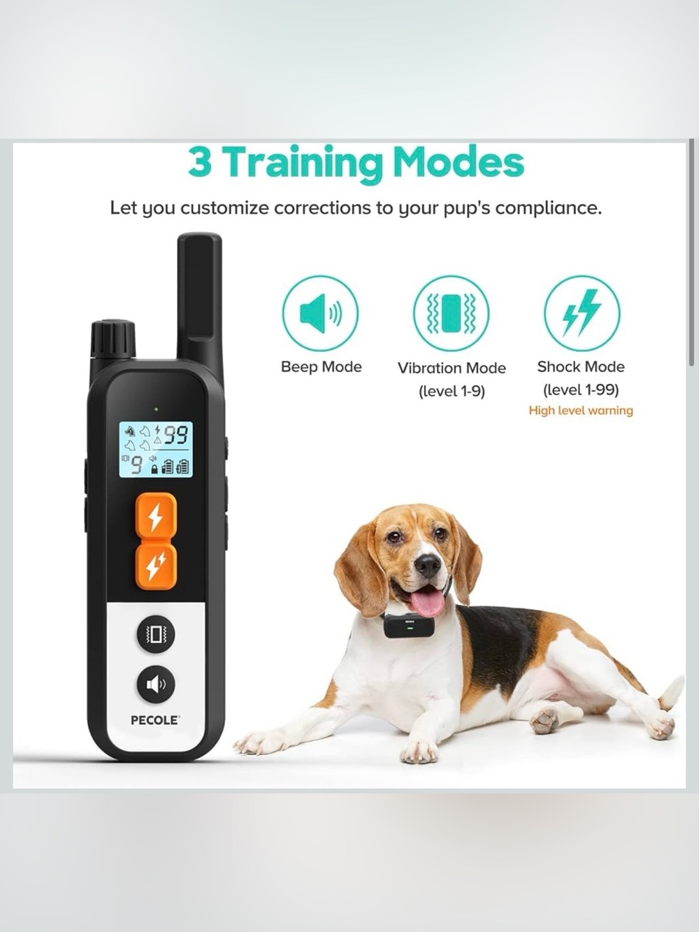 PECOLE Dog Training Collar Rechargeable Waterproof Remote 1600ft